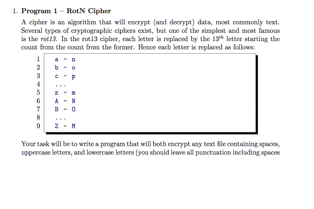 1. Program 1 - RotN Cipher A cipher is an algorithm
