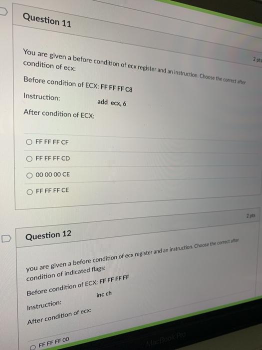 registers eax, ecx, edx and an instruction. Choose the correct after condition