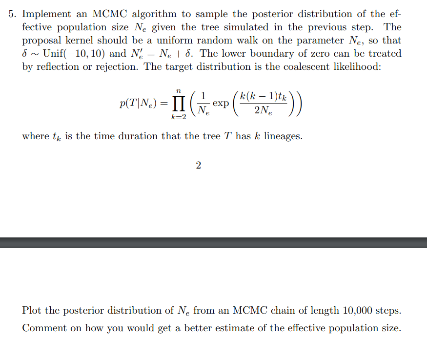  5. Implement an MCMC algorithm to sample the posterior distribution of