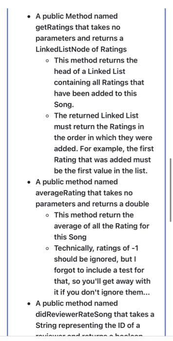 class: - A public method named addRating that takes a [reference to