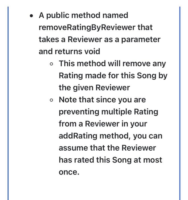 the input is Rating) and returns void - This method will be