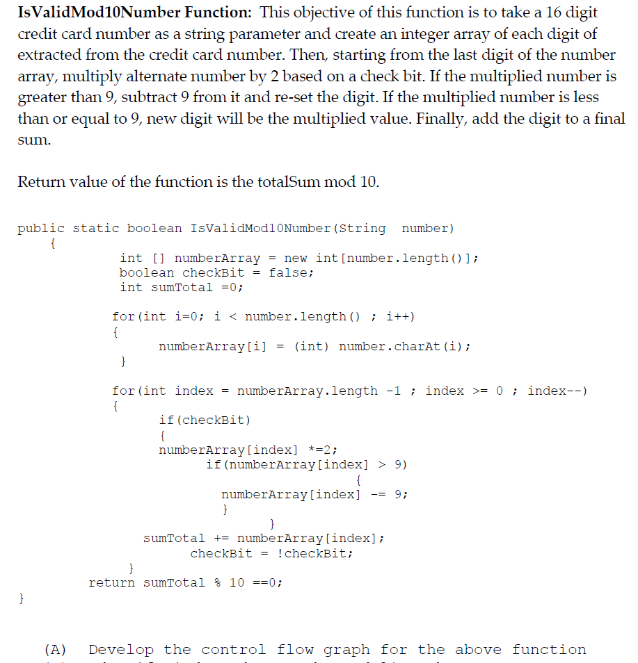  IsValidMod10Number Function: This objective of this function is to take a