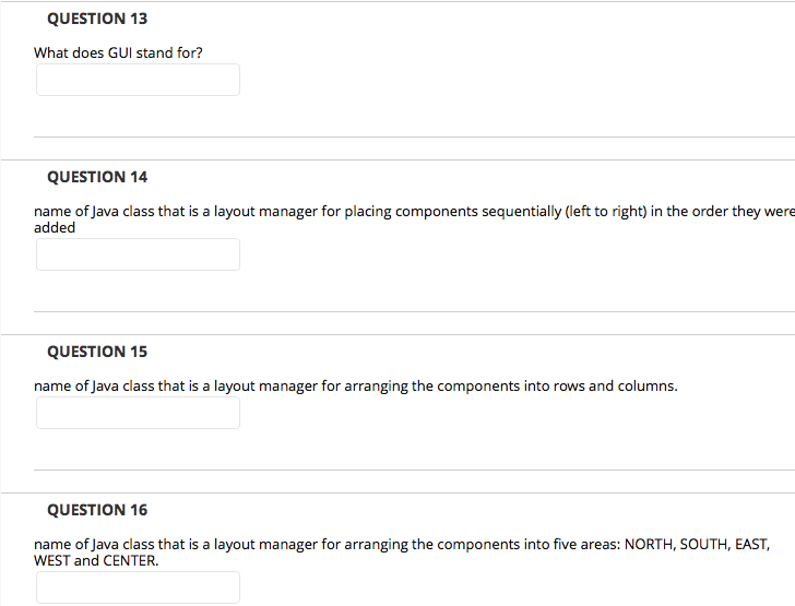 word answer) Action List ene QUESTION 7 name of Java interface for