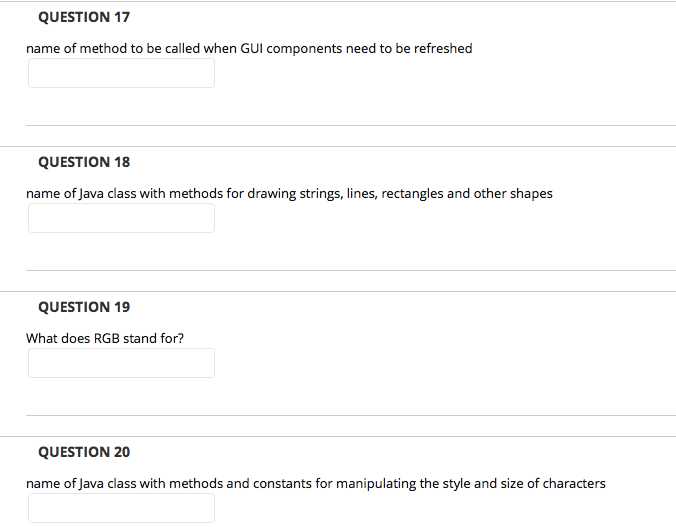 handling events from JButtons QUESTION 8 name of method called for handling