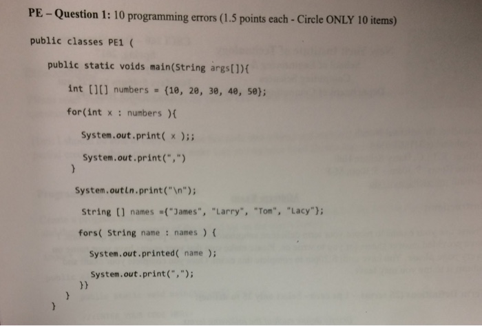  public classes PE1 (public static voids main(String args[]){int [][] numbers =