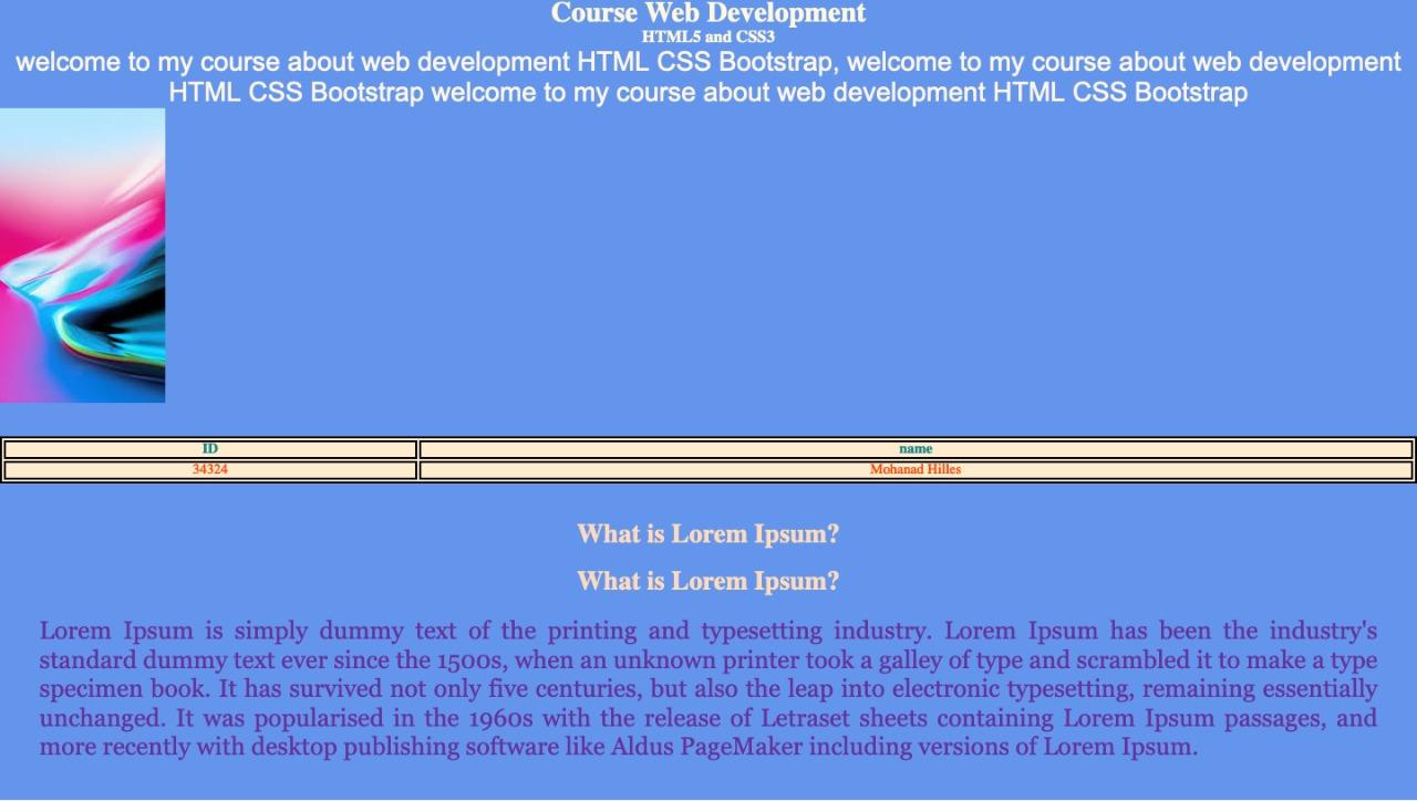 design it using html and css only Course Web Development HTML5 and