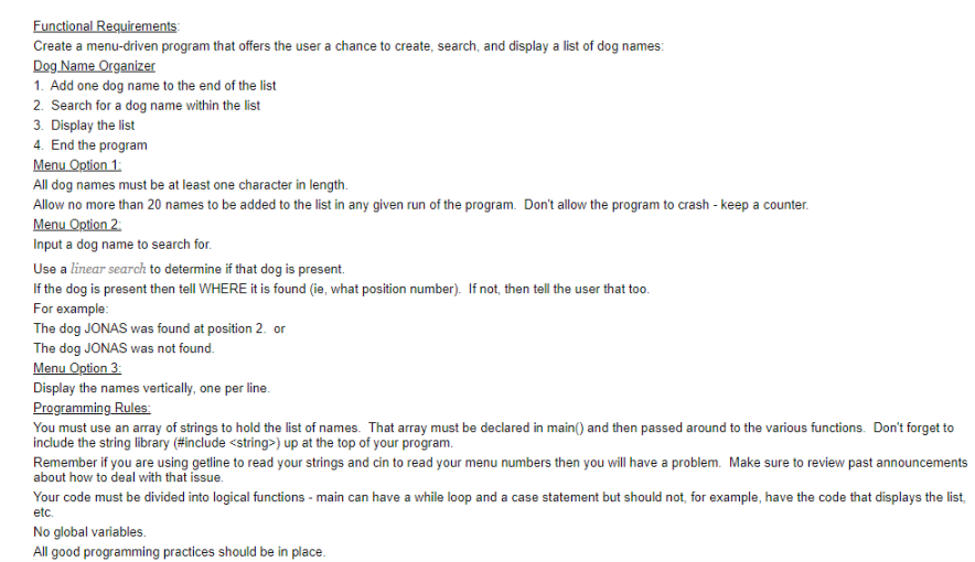  example of Menu 1 (Must use getline instead cin) Programming language: