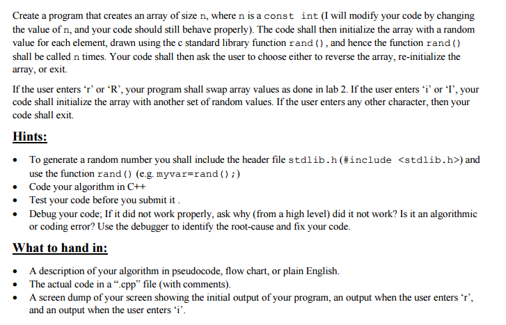  Create a program that creates an array of size n, where