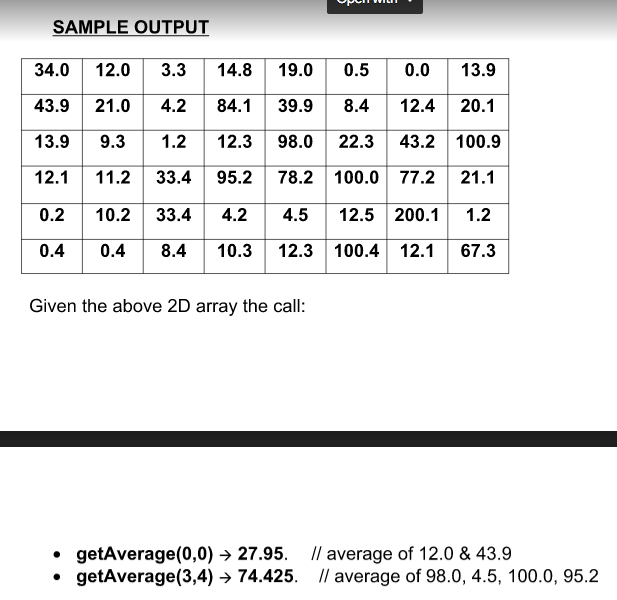 are the instructions: Here is the tester class code: /** * @(#)TwoDAvgTester.java