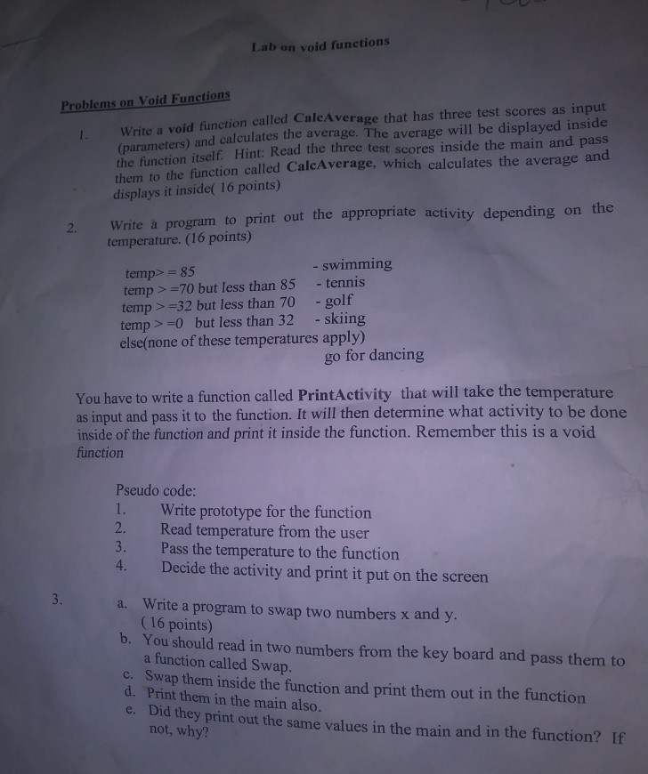 I need. solutions. these void functions c++ questions I. need help with