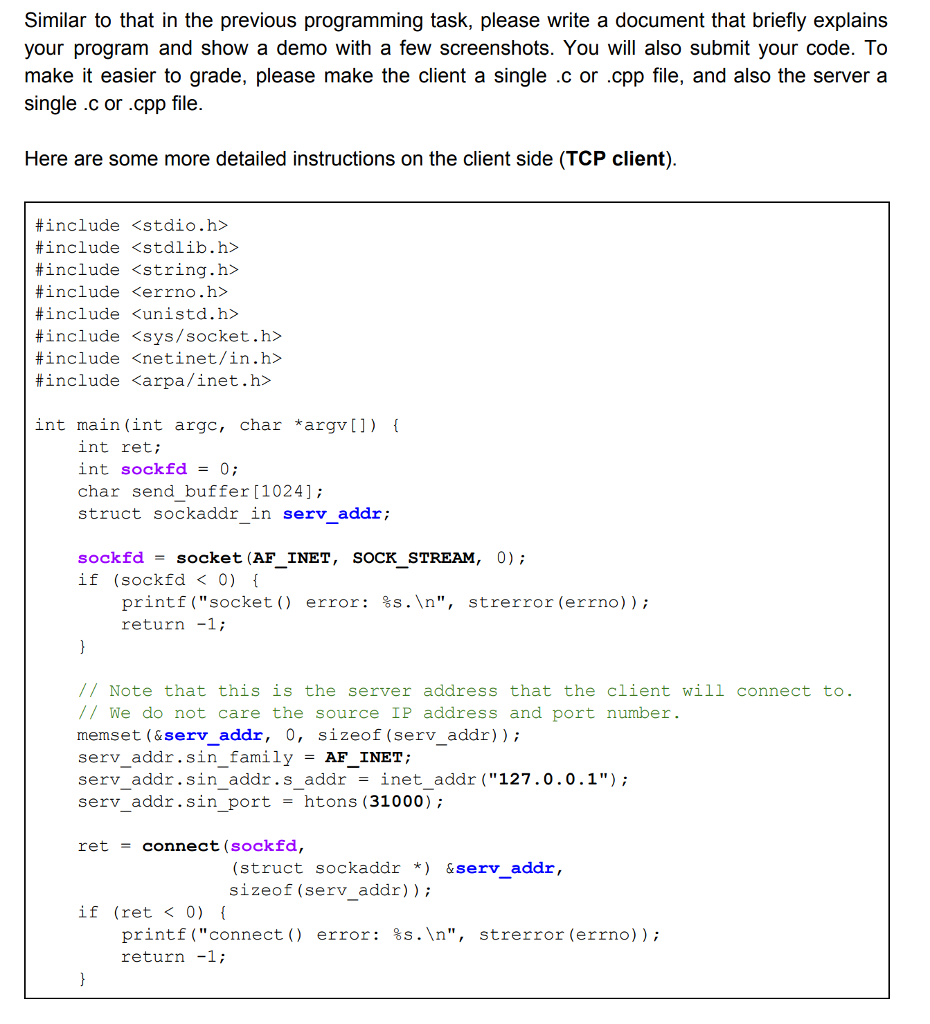 based on the "TCP send" and "TCP receive" code you tried to