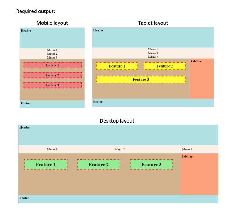 Flexbox exercise Required output: Mobile layout Tablet layout Header Header Menu 1