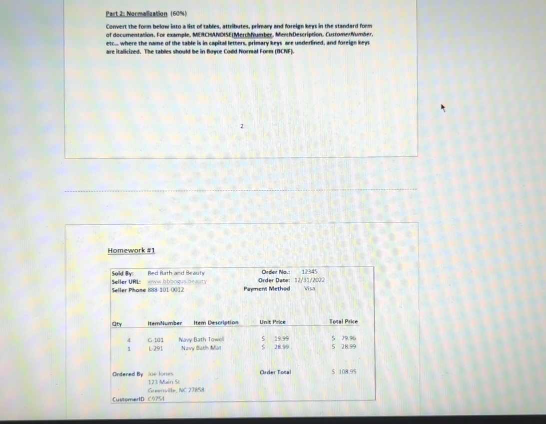  Part 2: Normalization (60%) Convert the form below into a list