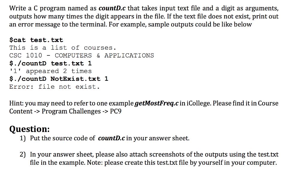  Write a C program named as countD.c that takes input text