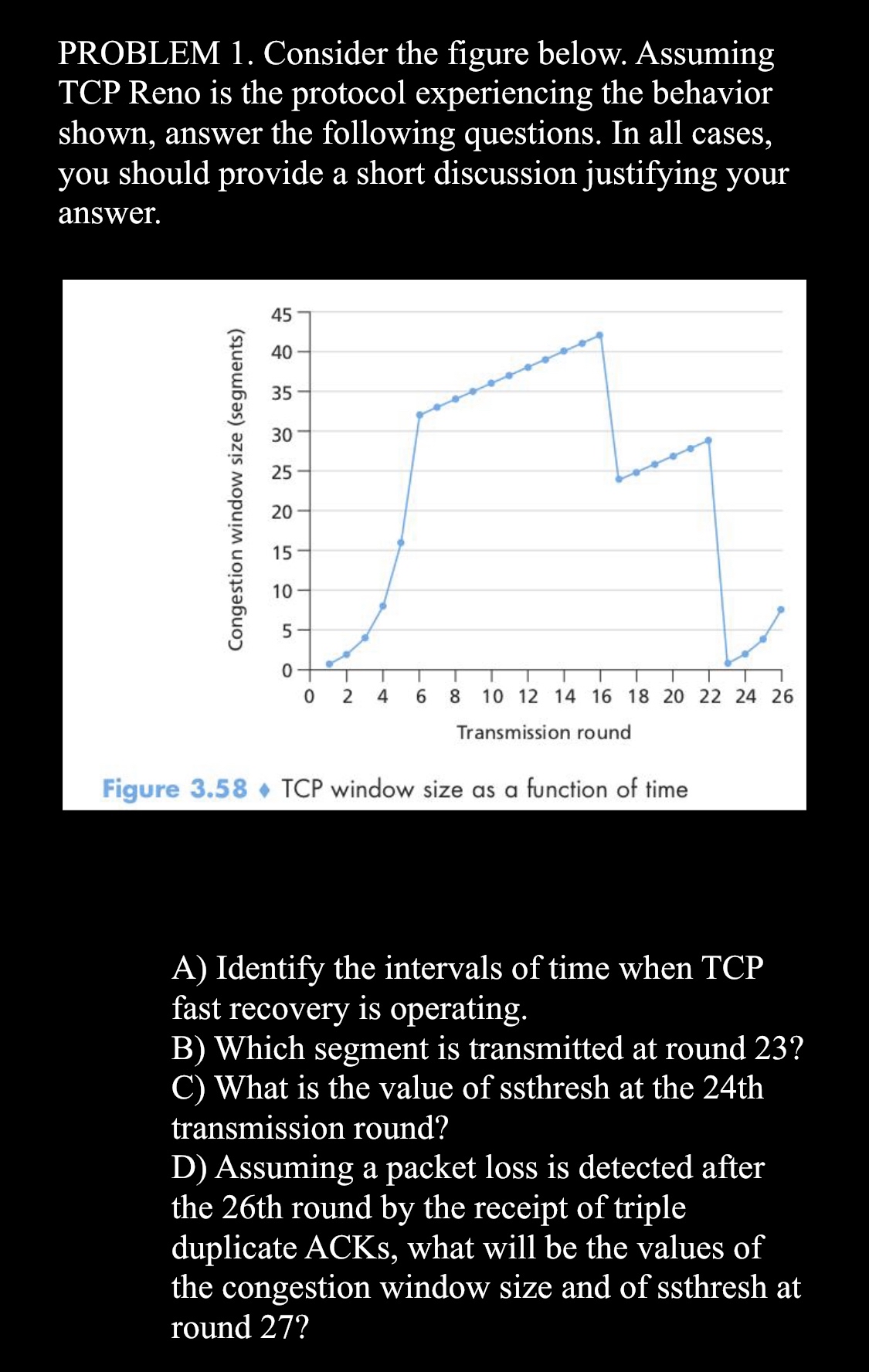  PROBLEM 1. Consider the figure below. Assuming TCP Reno is the