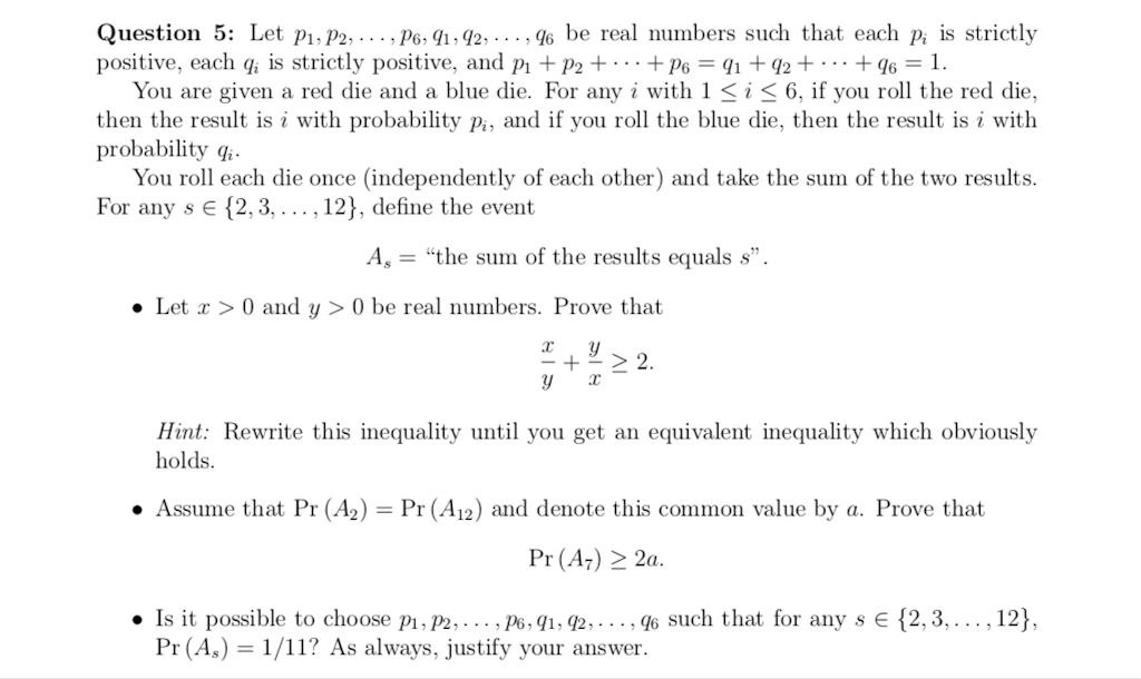  Question 5: Let pi, p2, .. . , Ps, q1.92,.. ..%
