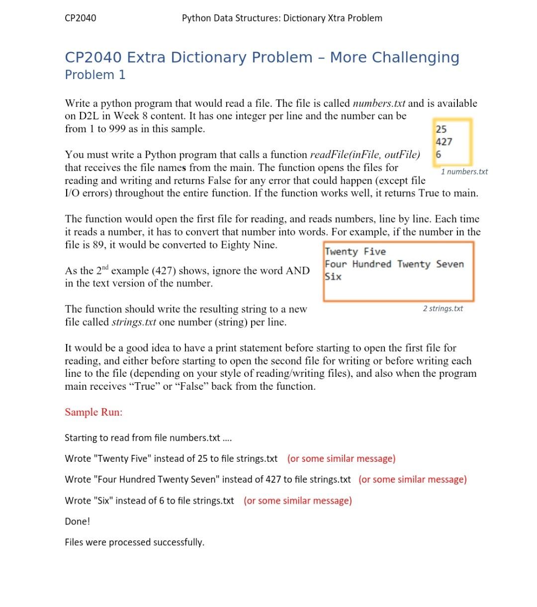  CP2040 Python Data Structures: Dictionary Xtra Problem CP2040 Extra Dictionary Problem