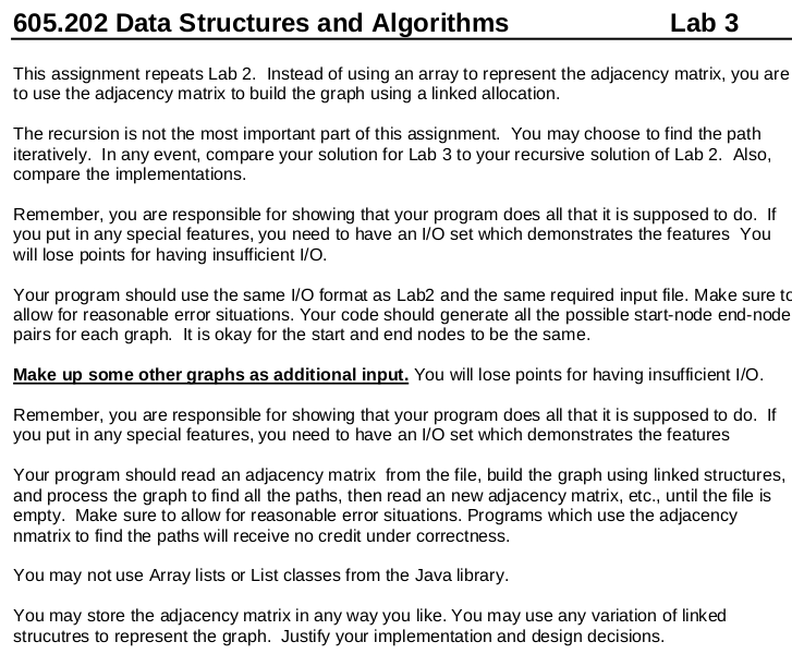  Has to be completed in java 605.202 Data Structures and Algorithms