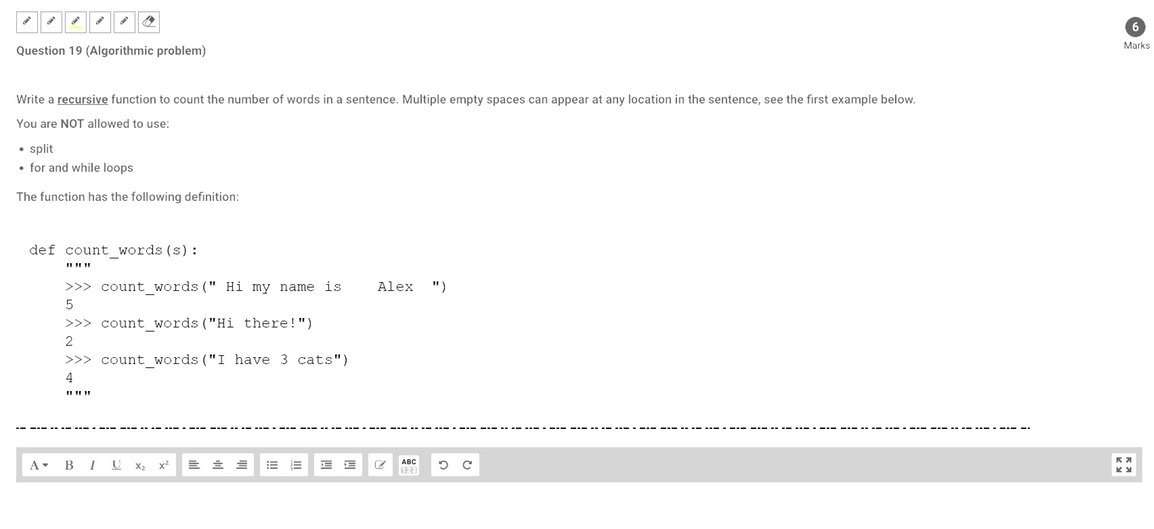 (ASAP) Python No imports Marks Question 19 (Algorithmic problem) Write a recursive