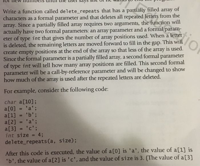  Use c++ Write a function called delete_repeats that has a partially