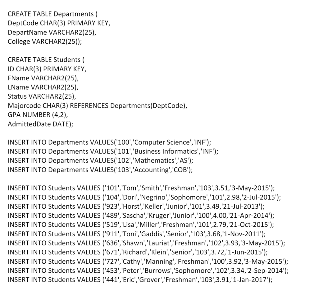  SQL Answer the following question: 1.List the students (first name, Last