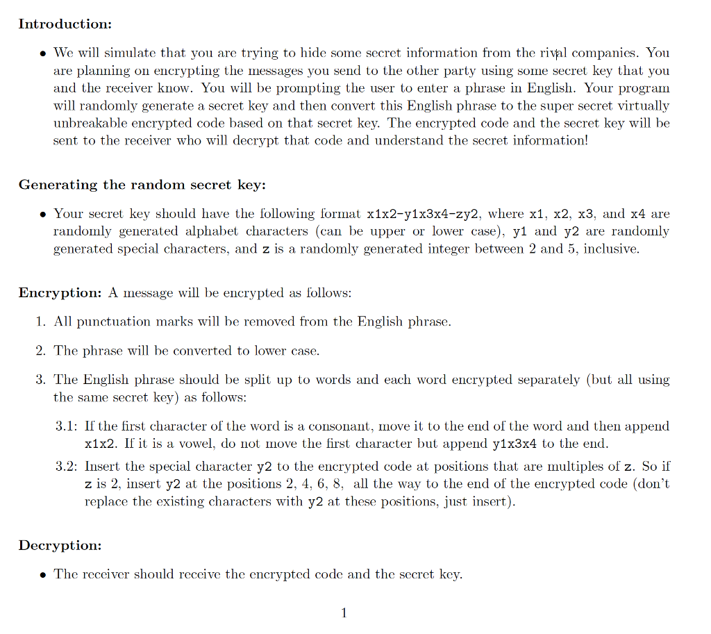  Writing an encryption/decryption method in Java, Please help! Introduction: We will
