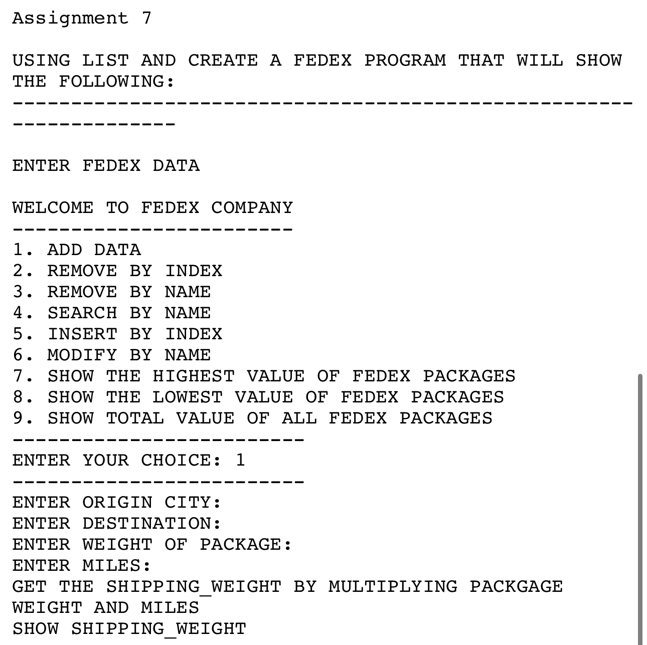  Assignment 7 Send as a Note or Word USING LIST AND