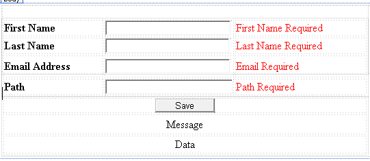 first name, last name, and e-mail address. Accept those values and store