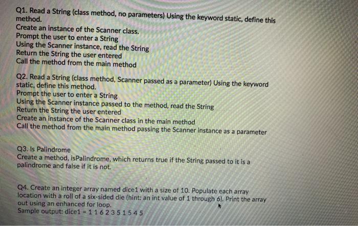  Q1. Read a String (class method, no parameters) Using the keyword