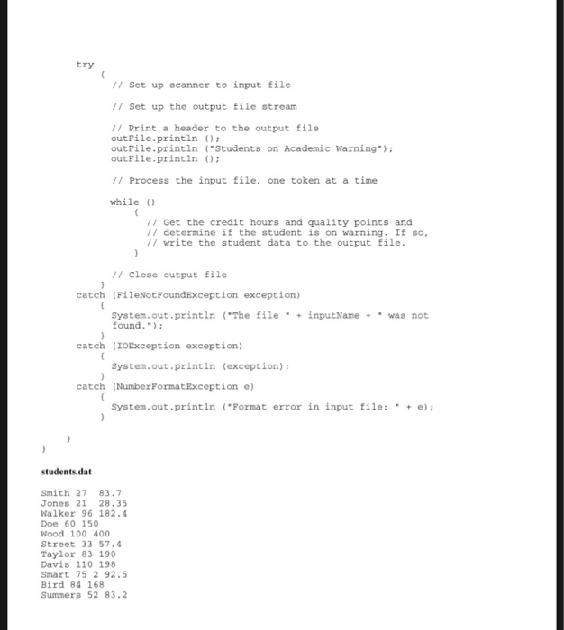 file of student academic credit data and create a list of students