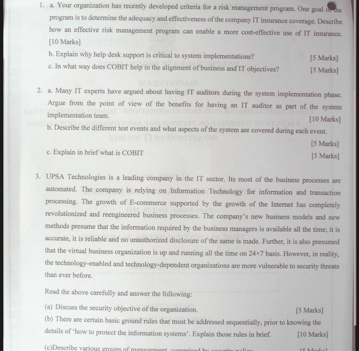 system audit is the course 1. a. Your organization has recently developed
