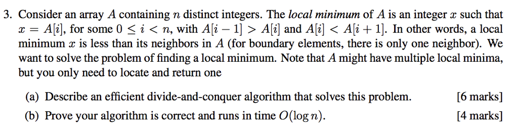  3. Consider an array A containing n distinct integers. The local