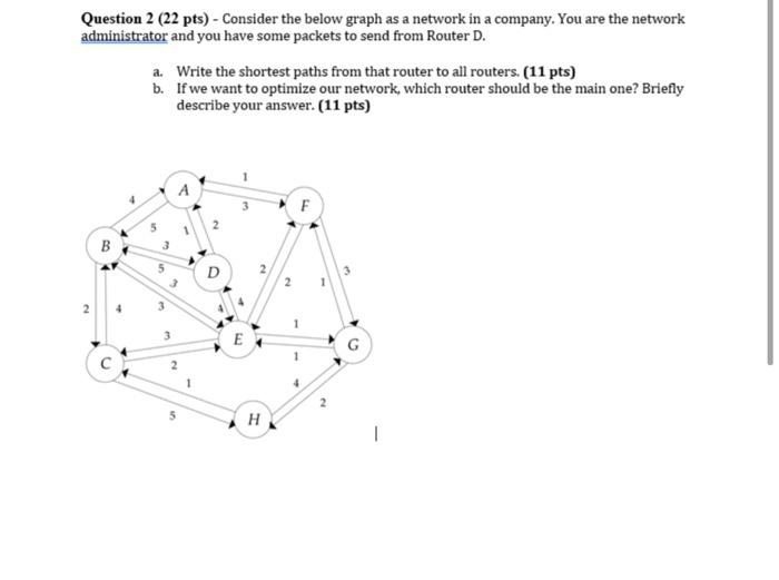  Question 2 (22 pts) - Consider the below graph as a