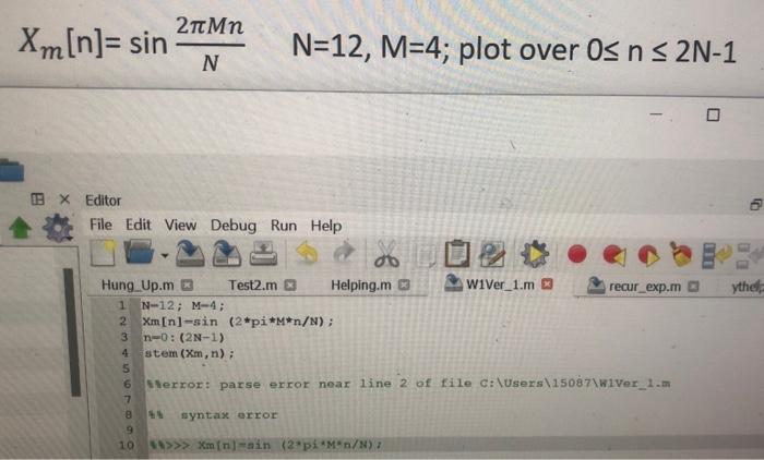 Hi, I'm plotting this recursive discrete trig function in Matlab (code and