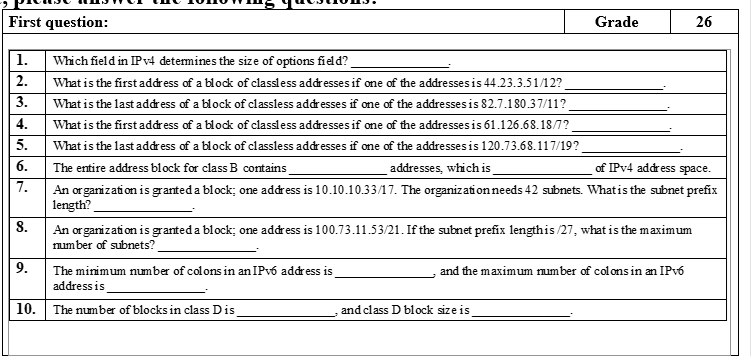 undefined First question: Grade 26 1. 2. 3. 4. 5. 6. 7.