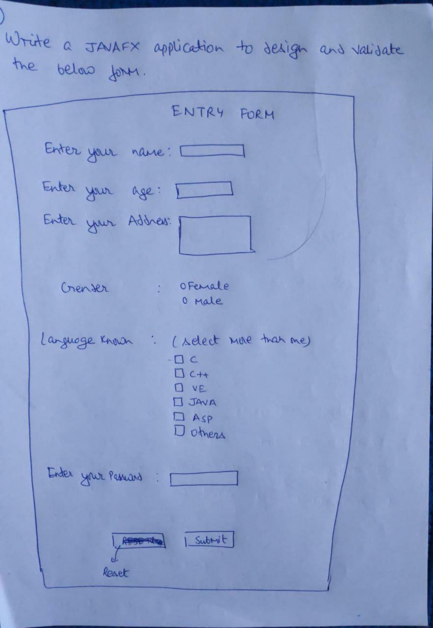  Write the below form. a JAVAFX application to design and validate