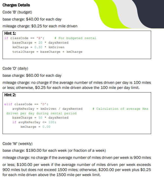 which rents vehicles to its customers. For a specified customer, the program