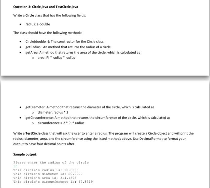  Write in Java Write a Circle class that has the following