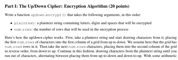  Please use python program Part I: The Up/Down Cipher: Encryption Algorithm