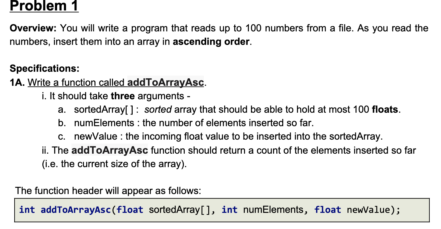 in c++ Problem 1 Overview: You will write a program that reads