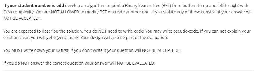  If your student number is odd develop an algorithm to print