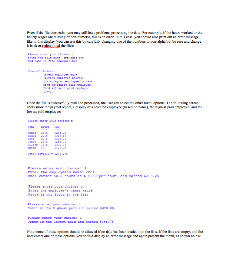 you will write a program that reads employee work data from a