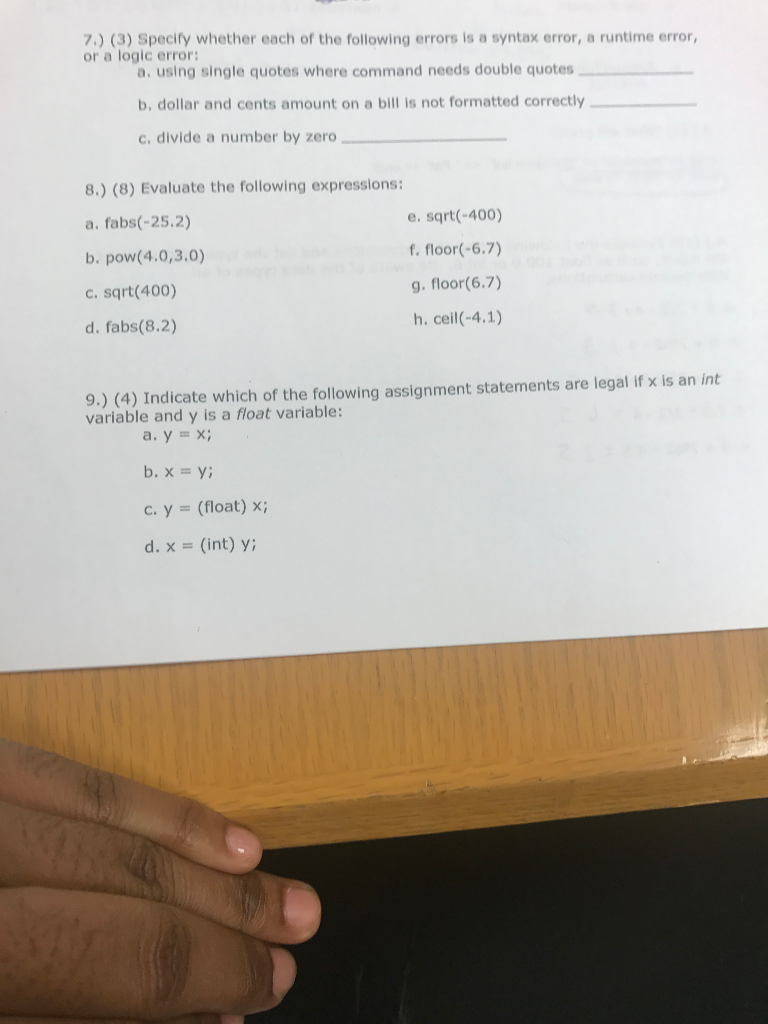 Specify whether each of the following errors is a syntax error,