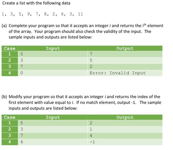python Create a list with the following data 1, 3, 5, 9,