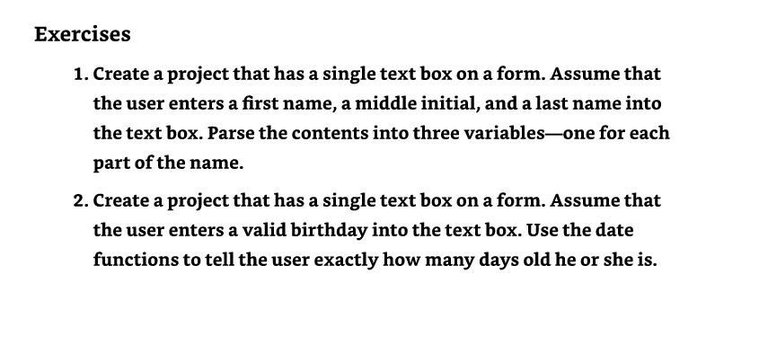 Visual Basic 2022 1. Create a project that has a single text