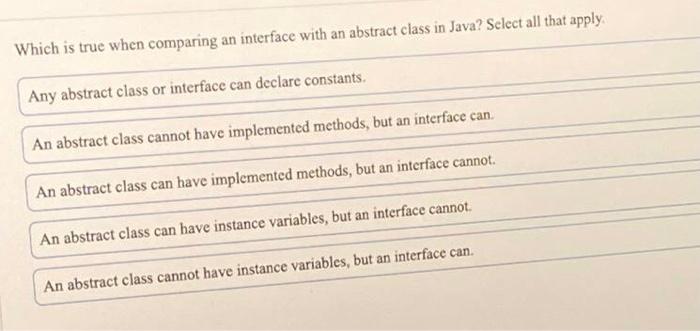 Java Which is true when comparing an interface with an abstract class
