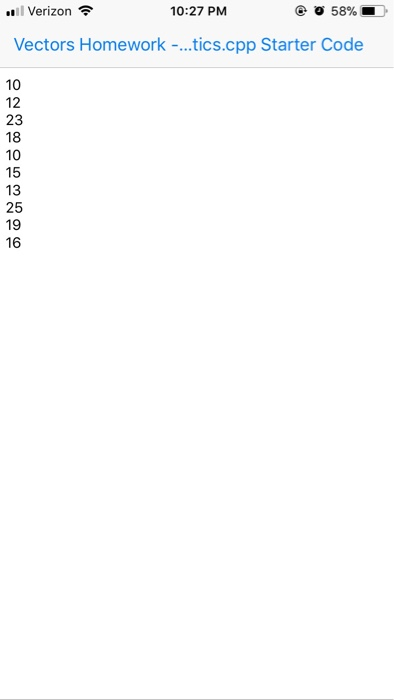 text document vectorTestData.txt, containing several integers, one number per line Create a