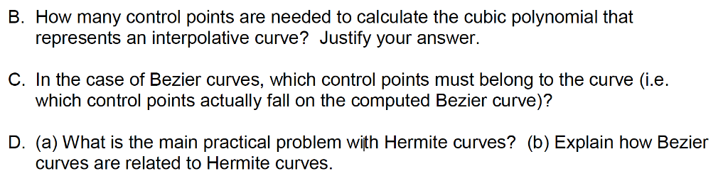 computer graphics How many control points are needed to calculate the cubic