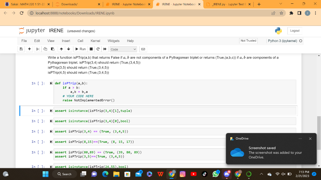  Write a function isPTrip (a,b) that returns False if a,b are