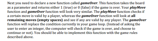 Thanks This week you will be modifying your playMove function to only